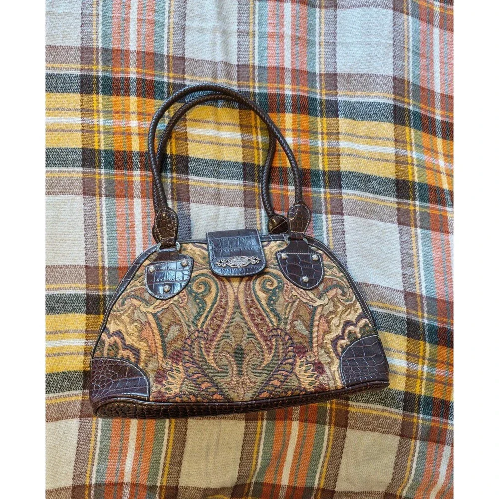 Rosetti Paisley Tapestry Shoulder Bag With Embossed Trim And Braided Straps. EUC